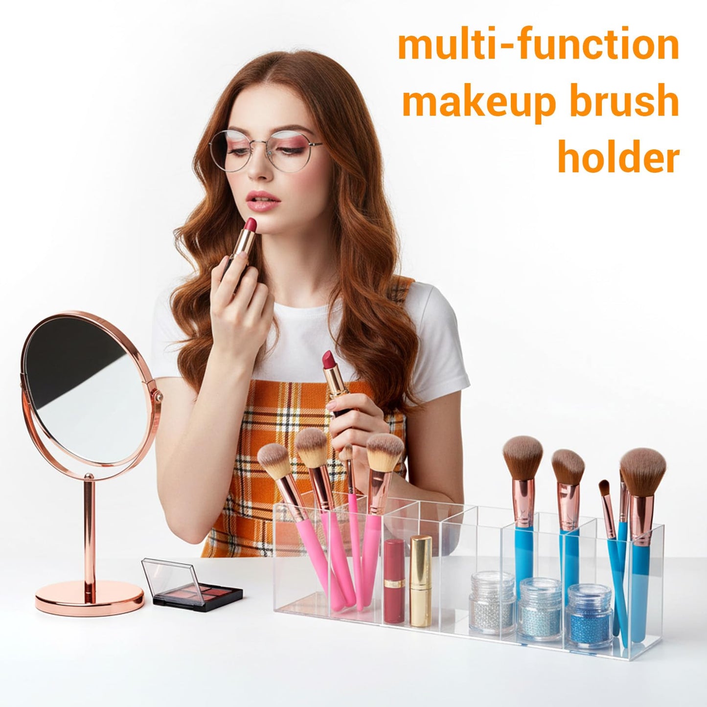 kenaeooe 2 Pack Acrylic Makeup Brush Holder Organizer 6 Compartments Clear Pen Holder for Desk Multifunctional Storage Cup for Office, Bathroom, Kitchen, and Vanity Accessories