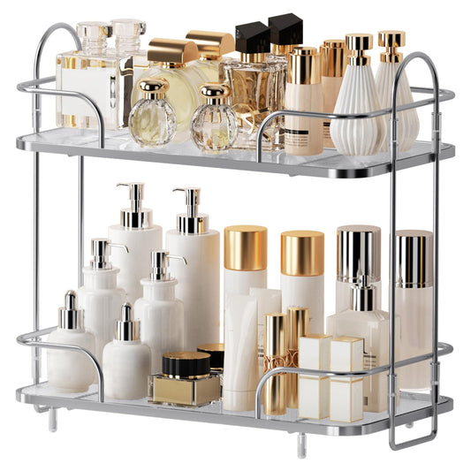 2 Tier Corner Bathroom Counter Organizer, Cosmetic Skincare ，Bathroom Countertop Perfume Tray Vanity, Kitchen Spice Corner Storage Shelf