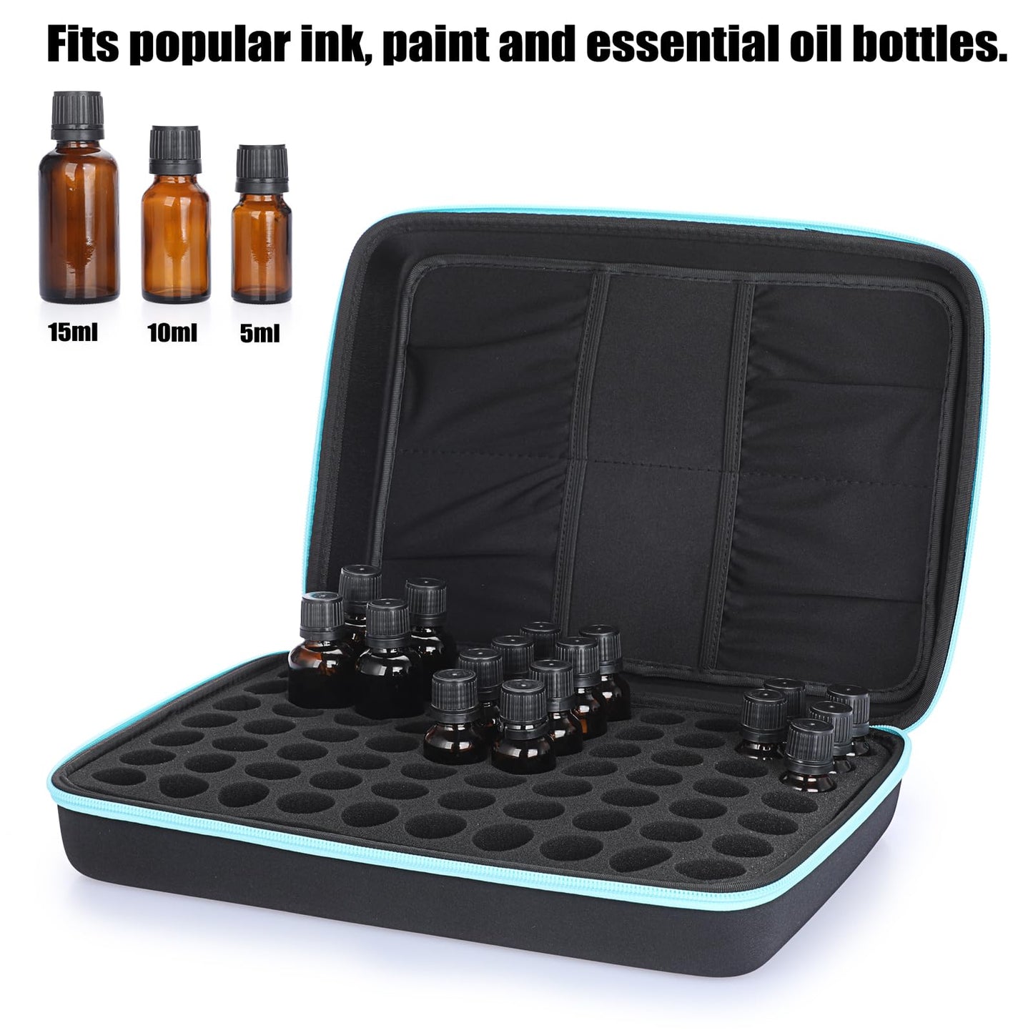 ELLDOO Alcohol Ink Storage Carry Case, Fits up to 70 Bottles, Alcohol Ink Case Miniature Paint Carry Organizer for Ink and Paints with Foam Insert and Inner Storage Pocket, Blue (Ink not Included)