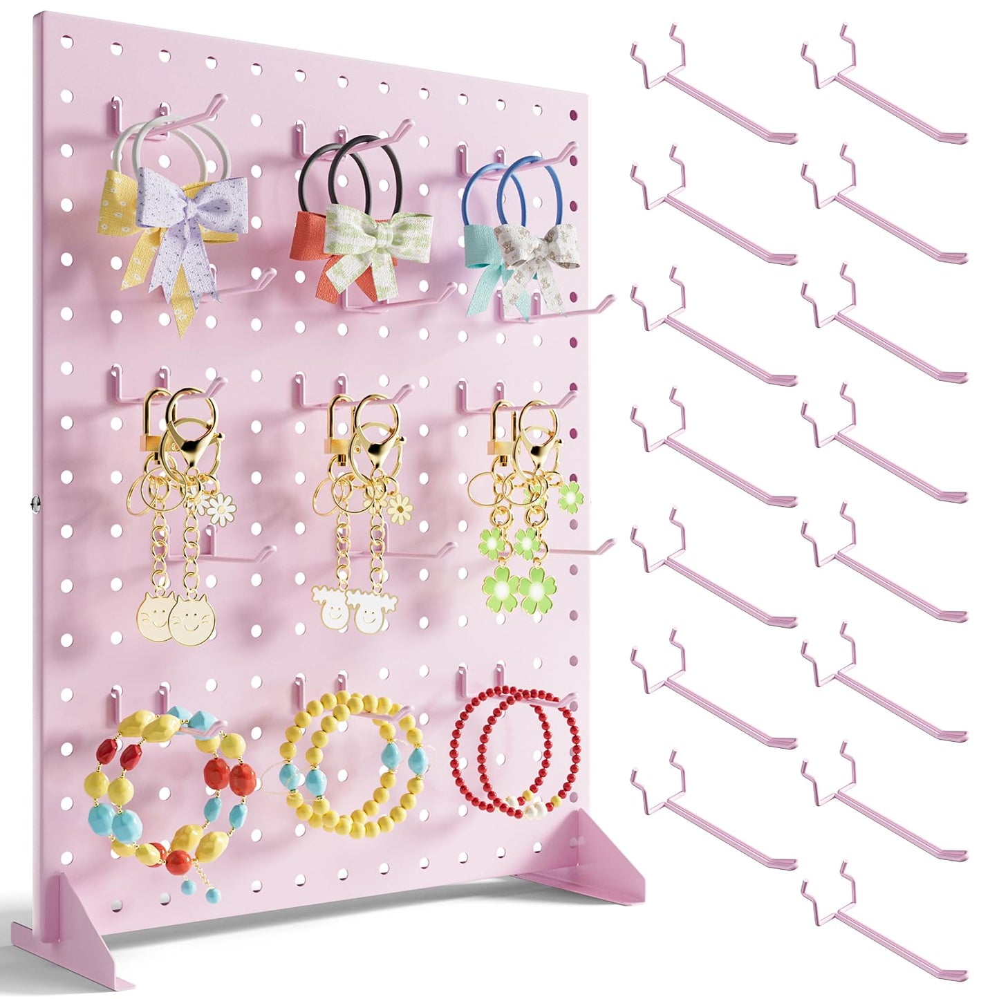 Pegboard Display Stand With 15 Peg Hooks for Retail Craft Shows & Fairs, Pink Metal Merchandise Display Rack for Selling Accessories, Display Stands for Boutique, Stores, Vendors & Events - 17x13Inch