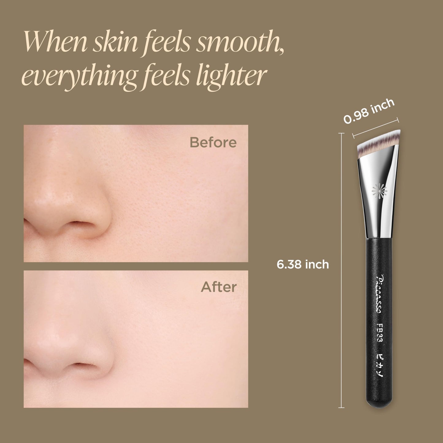 Piccasso FB33 Foundation Brush With Sponge 6P – Tapping Cover Brush for Liquid & Cream Foundation, Fills Pores with Soft Bristles for Smooth and Flawless Face Makeup, Professional Korean Beauty Tool