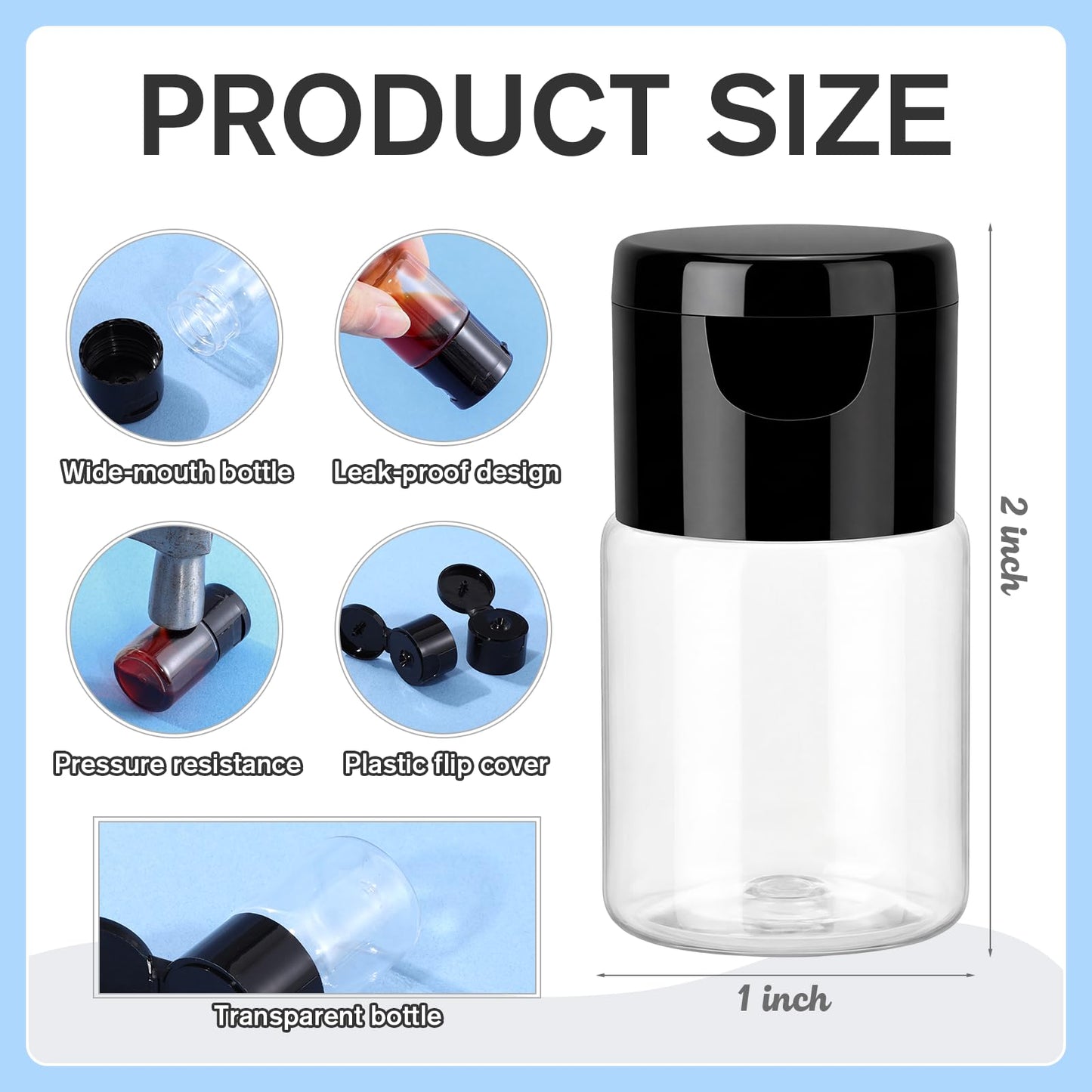 Yiyiring 50 Pcs 0.5 oz Small Travel Bottles with Flip Cap Wide Mouth Travel Size Plastic Bottles Mini Refillable Leakproof Liquid Storage Container for Toiletries Shampoo Cosmetic Lab Reagent Sample
