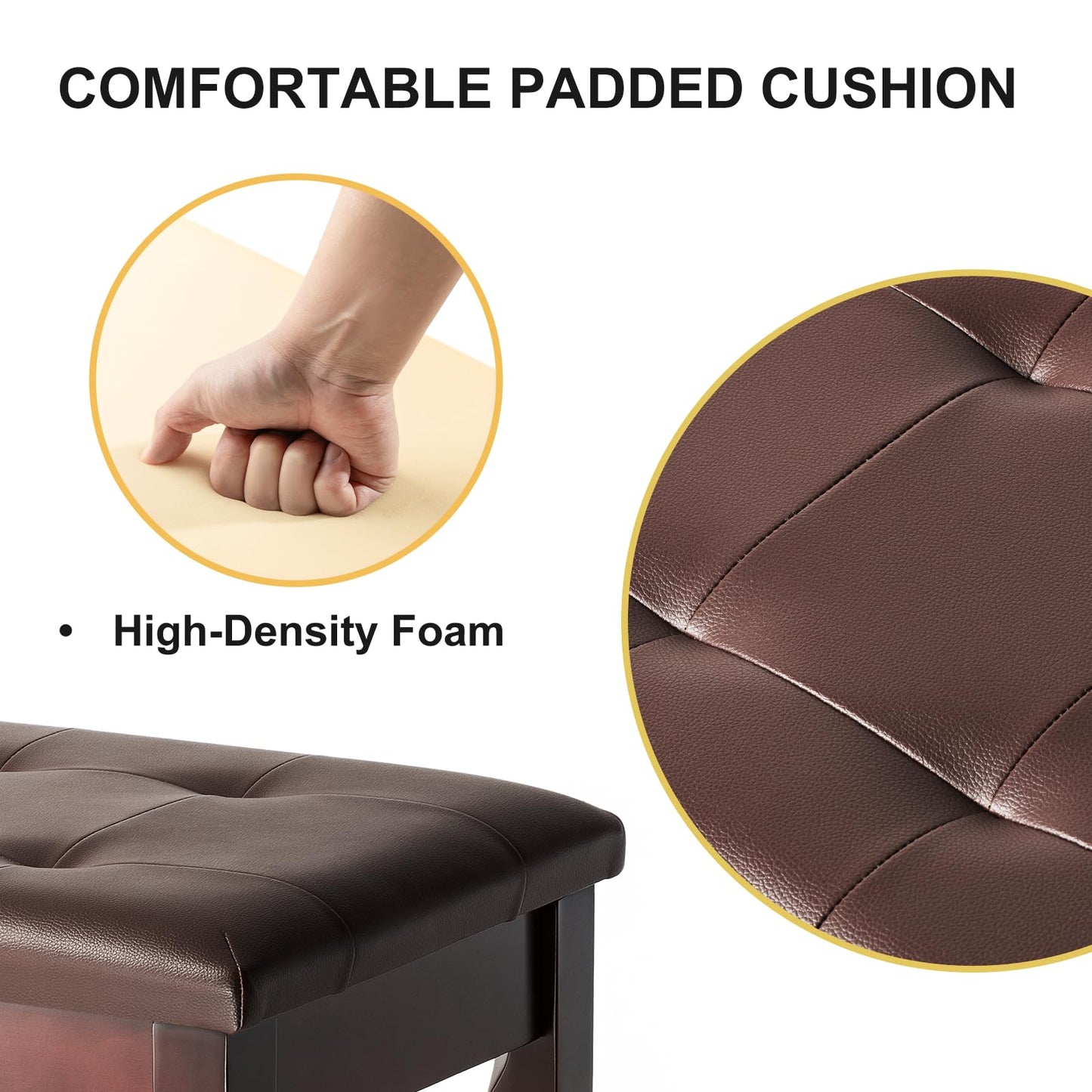 FILISITE Duet Piano Bench with Storage, Wooden Piano Stool with Waterproof Padded Cushion, Bench Seat for Vanity, Living Room, Bedroom (Brown)