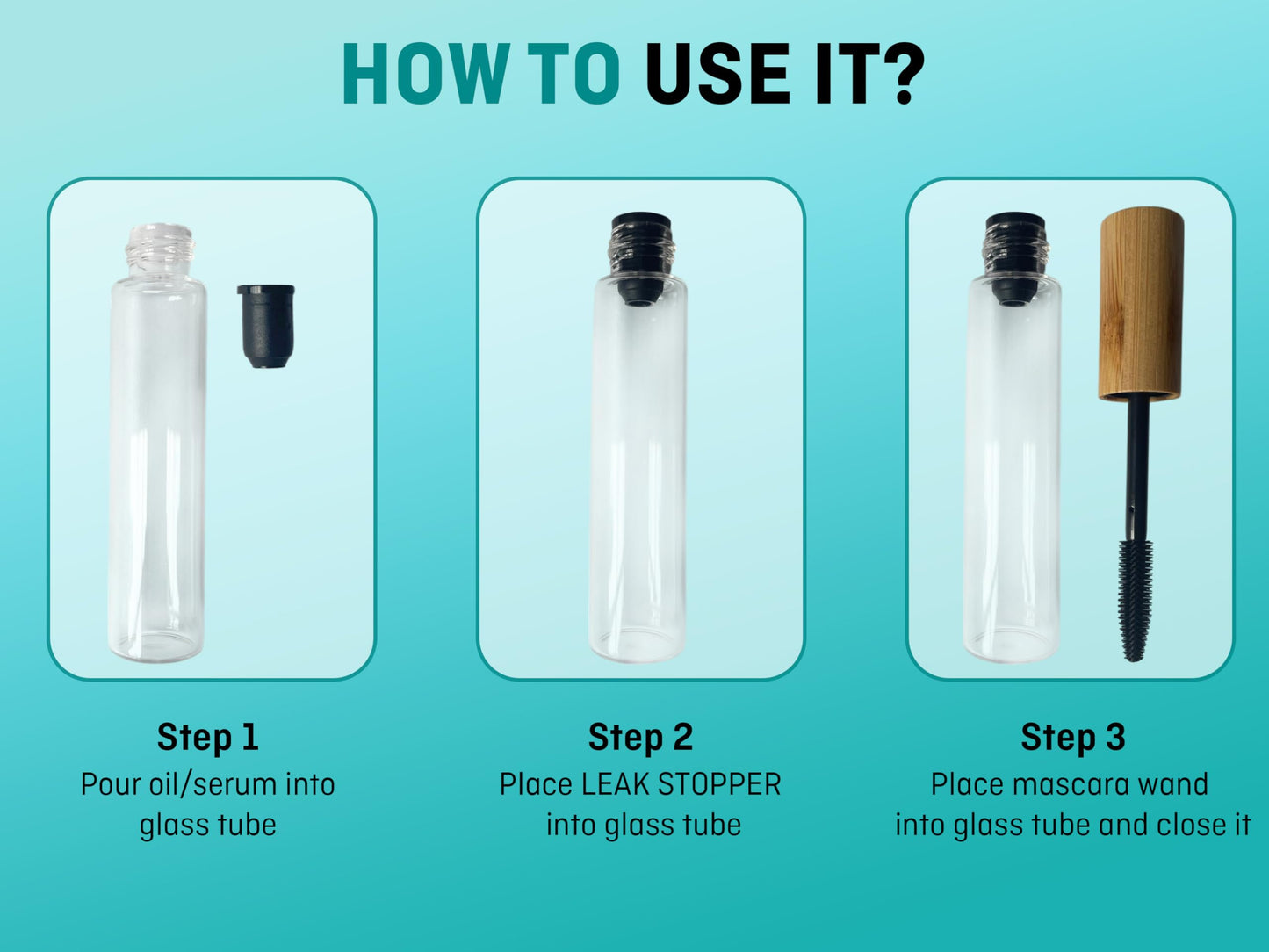 Glass Lash Serum Bottle 10ml with Silicone Wand, Leakproof Refillable Castor Oil Applicator for Eyelash, Eyebrow & Hairline Growth Serums, Travel Size
