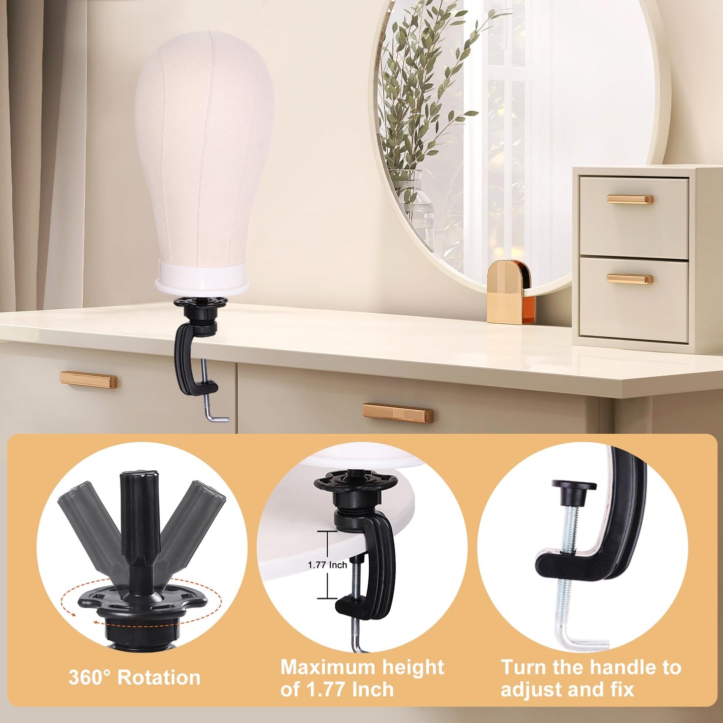 PWEOUKE 22 Inch Canvas Wig Head with Stand for Wigs ,14-22 Inch Height Adjustable Wig Stand Tripod with Canvas Block Wig Head,Manikin Head Block Set for Cosmetology with Wig Stand and Storage Bag