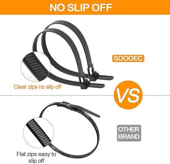 SOOOEC 100 Pack Reusable Zip Ties 6 inch Heavy Duty Outdoor UV Resistant, Releasable Black Zip Ties Indoor Round Ending No Hurt, Cable Ties Reusable Tie Wraps Non Slip Off