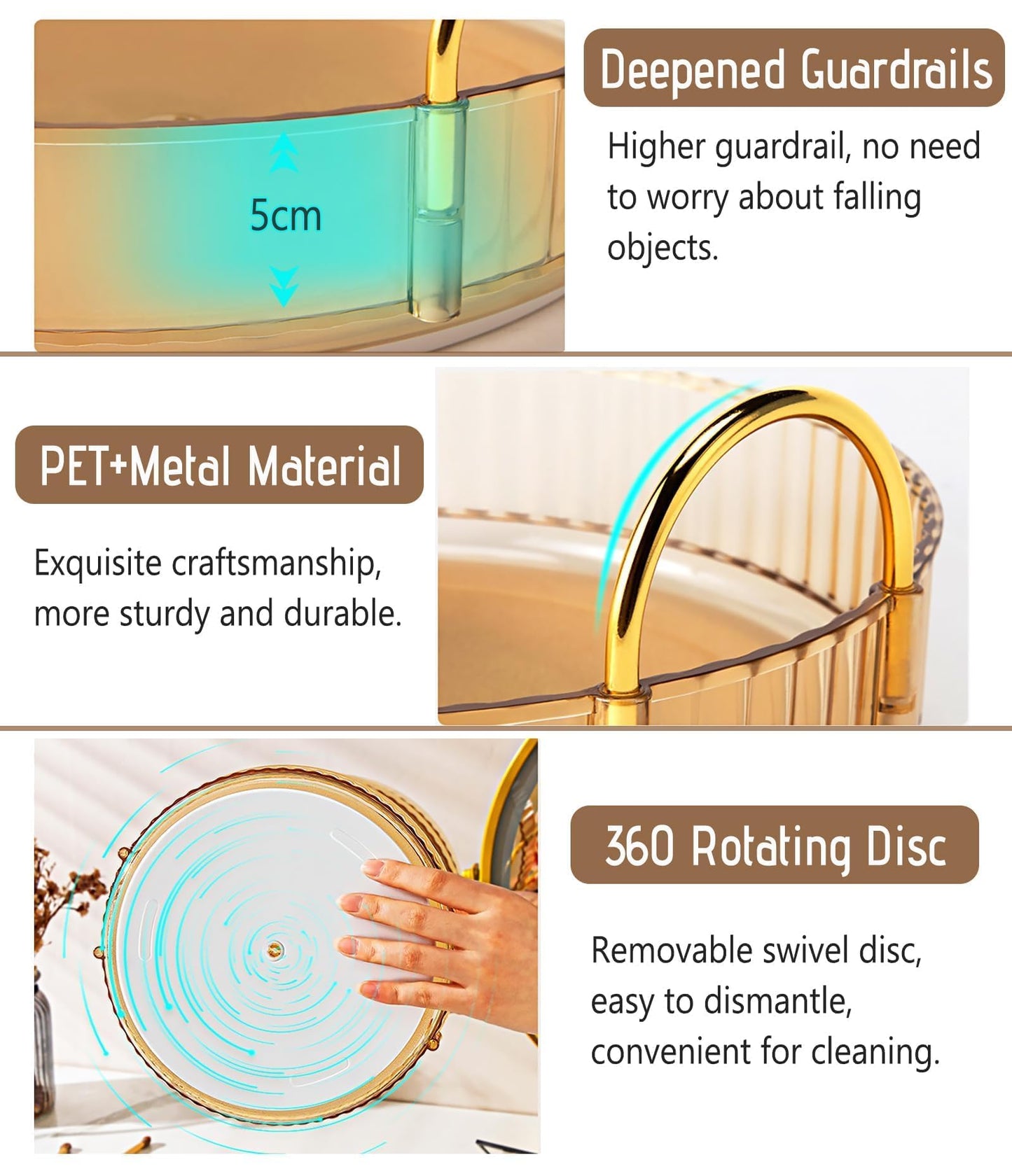 Skincare Organizers 360 Rotating, 3 Tier Round Makeup Organizer Countertop,Holder Rack Large Spinning Cosmetics Display Cases, Perfume Beauty Storage for Vanity, Countertop, Bathroom (Gold-3 Tier)