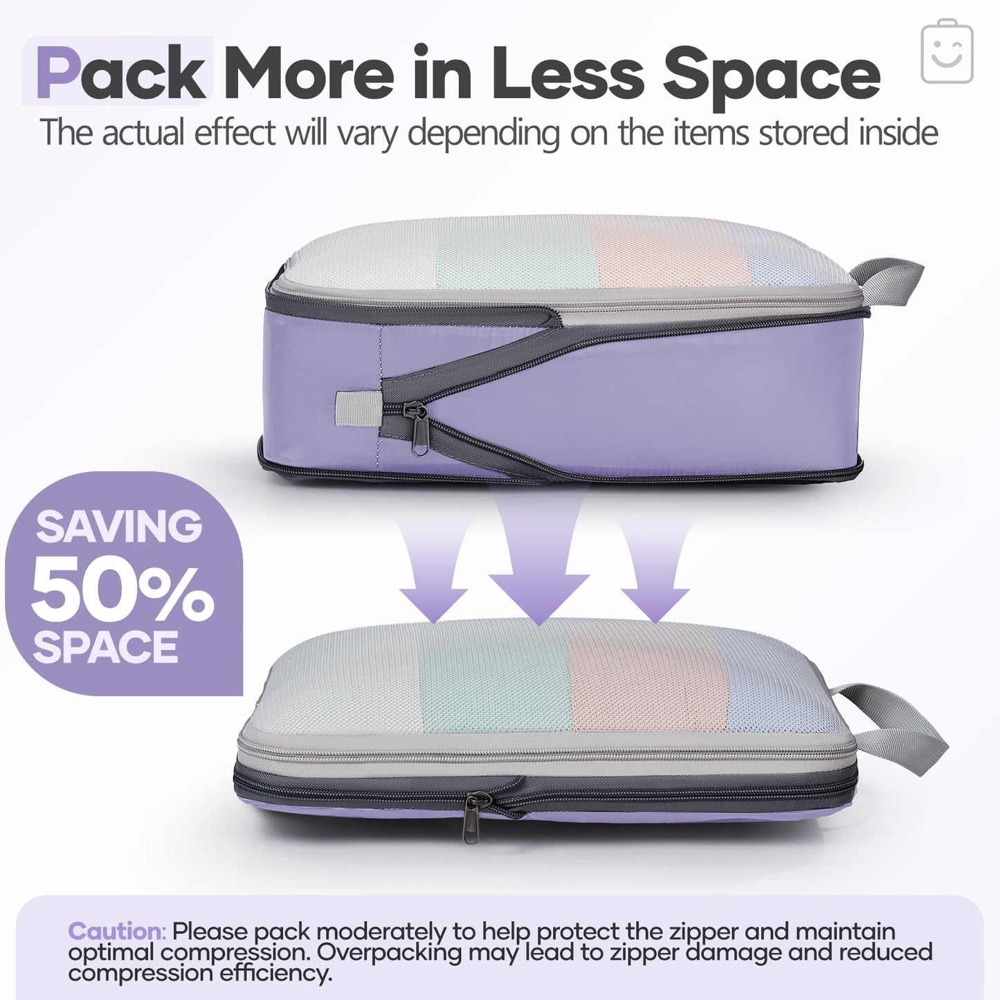 Veken 9/11 Set Compression Packing Cubes for Travel Essentials,Compressible Expandable Large Luggage Suitcase Organizer Bags for Clothing,Space Saver Bags with Over 1000 pcs of Mesh Holes(Purple Gray)