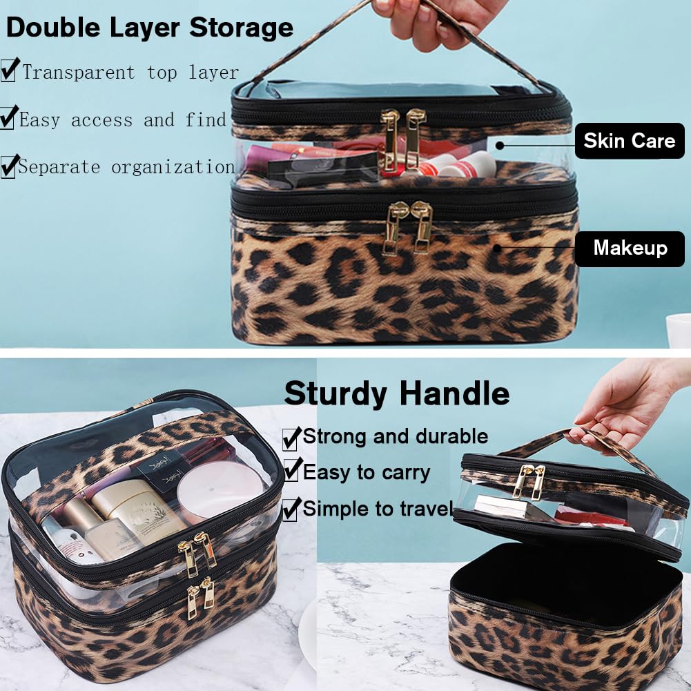 FITINI Makeup Bags Double Layer Travel Storage Cosmetic Cases Make up Organizer Toiletry Bags Water-resistant for Women Makeup Brush Bag,Gradient Green