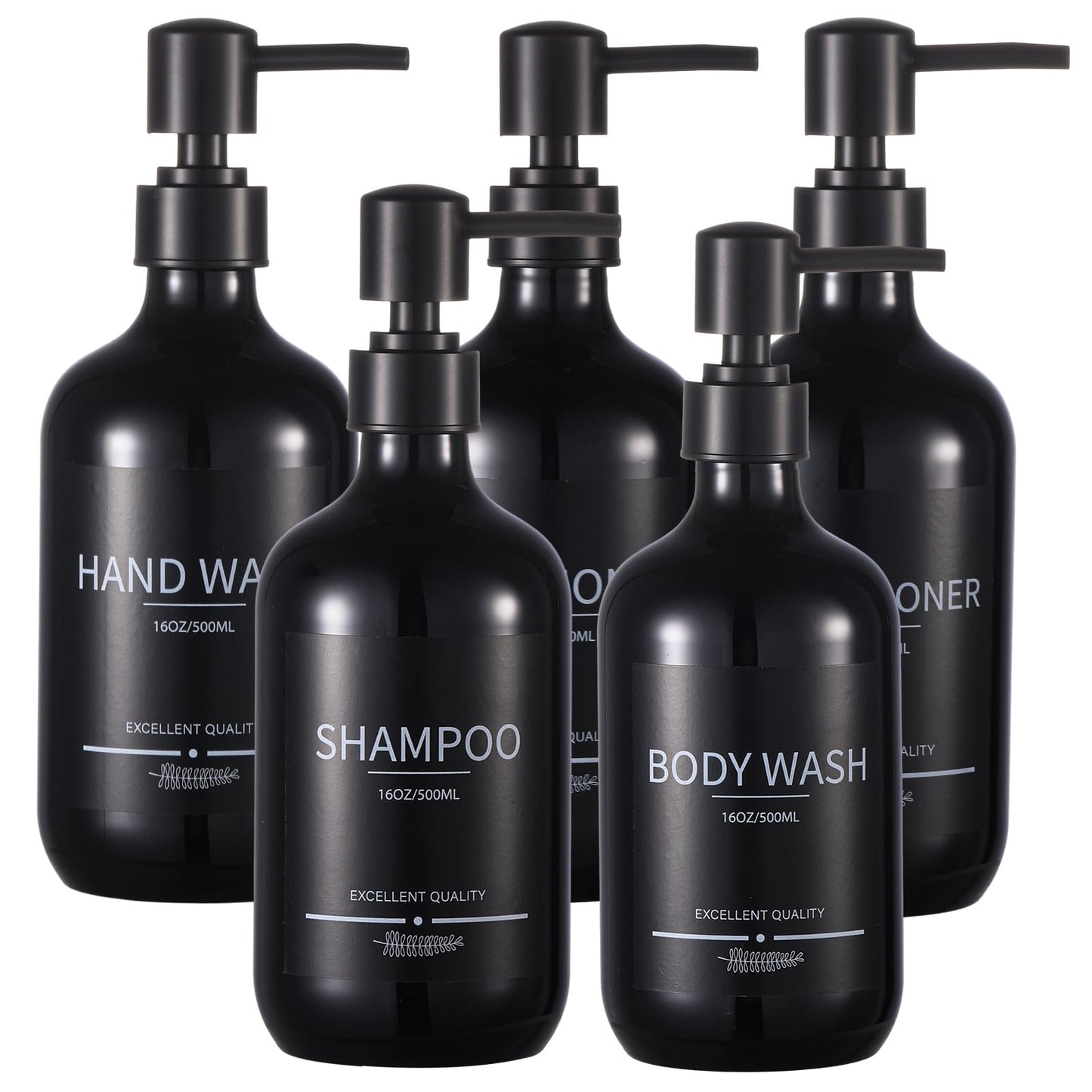 Shampoo and Conditioner Dispenser(5Pack) 16.9oz Refillable Shampoo and Conditioner Bottles,Dispenser for Shower (Black)