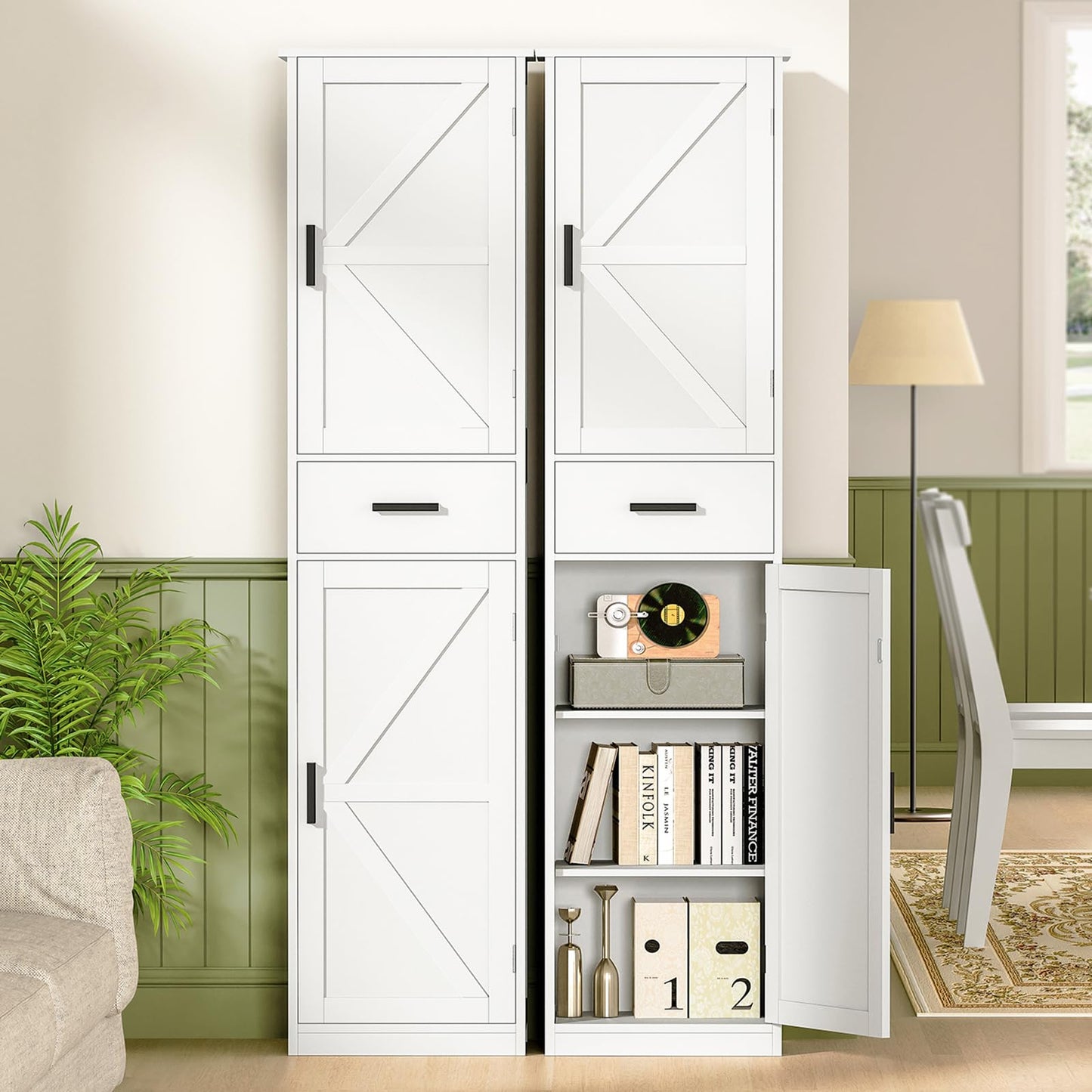 WEENFON Tall Bathroom Cabinet, Storage Cabinet with 6 Shelves & Drawer, Bathroom Storage Cabinet with Adjustable Shelves, Tall Cabinet for Living Room, Home Office, White