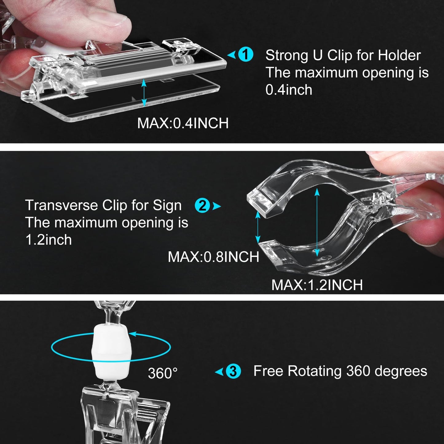 Clear Plastic Label Pop Clips - 100 Pack Swivel Double Sided Price Tag Clips for Sale on Display Shelves and Sign Holders