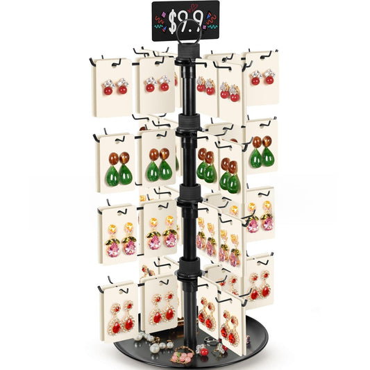 GEAMSAM Jewelry Display for Vendors with 80 Hooks, 4 Tier Rotating Display Stand Earring Holder Organizer Adjustable Height, Earring Rack Keychain Necklace Bracelet Display for Retail