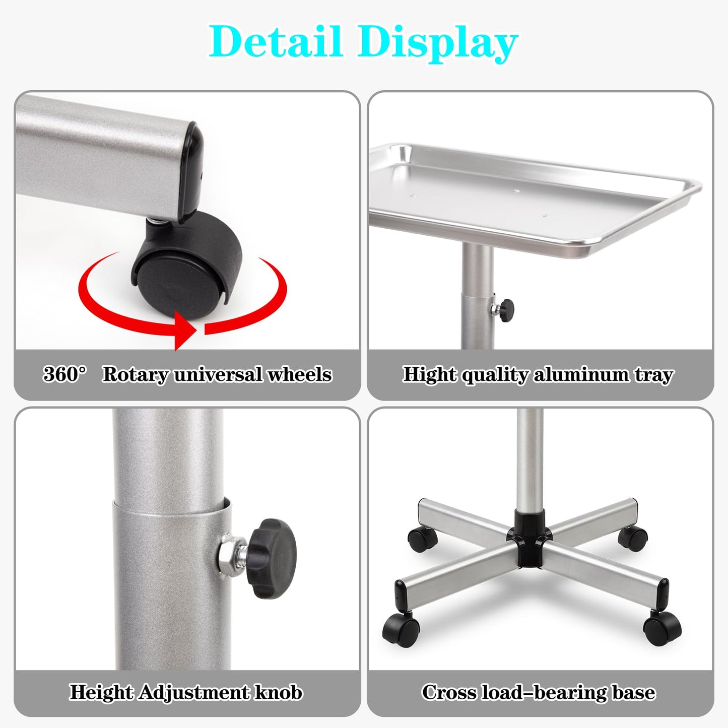 Salon Tray on Wheels, Salon Color Tray with Adjustable Height, Hair Stylist Tray, Suitable for Tattoo Tray and Dental Tray