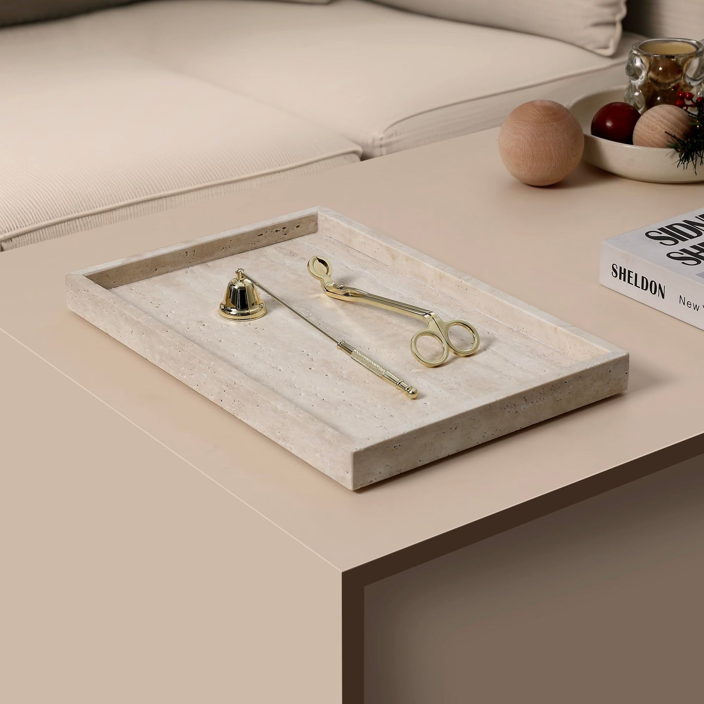 Natural Travertine Rectangular Decorative Tray 15"x10" – Stone Serving Tray