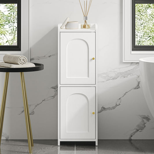 Hzuaneri Bathroom Storage Cabinet, Small Corner Floor Cabinet with 2 Doors and Adjustable Shelf, Narrow Toilet Paper Cabinets, Bathroom Organizer for Small Spaces, 7.9" D x 9.8" W x 29.5" H White
