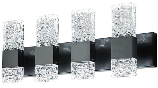 OYLYW Black Bathroom Light Fixtures Crystal Bathroom Vanity 4 Light Over Mirror Modern LED Wall Light ，6000K Cool Light，40 Watts