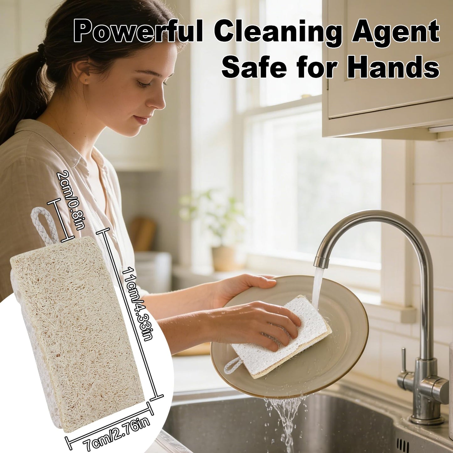 Natural Travertine Sponge Holder for Kitchen Sink Counter w A Plant-Based Kitchen Sponge, Fast Drying, Durable, Compact, Wabi-Sabi & Unique Sponge Caddy, Sink Organizer, Beige Travertine Home Decor