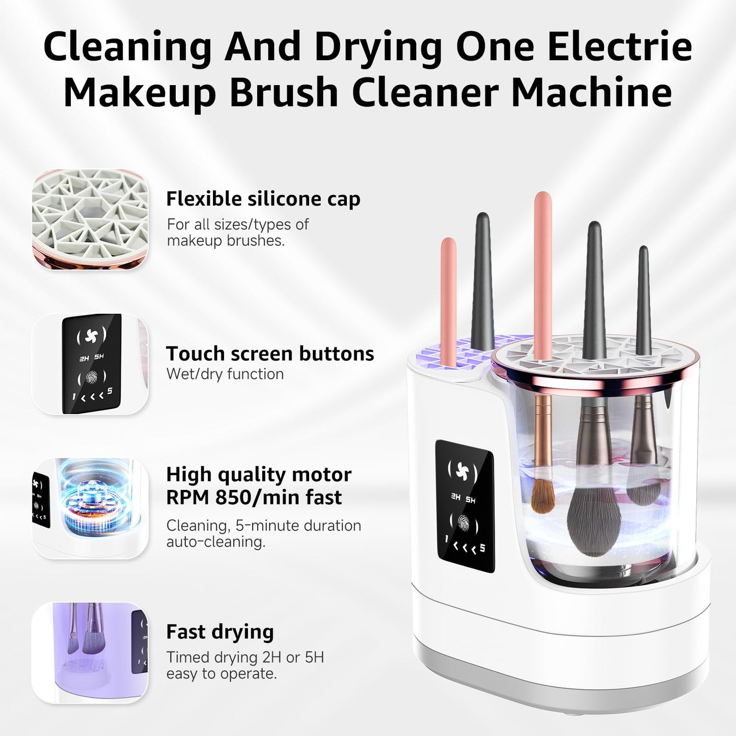 3-in-1 Electric Makeup Brush Cleaner Machine, Automatic Deep Cleaning & Drying, USB Powered for Most Brushes & Sponges