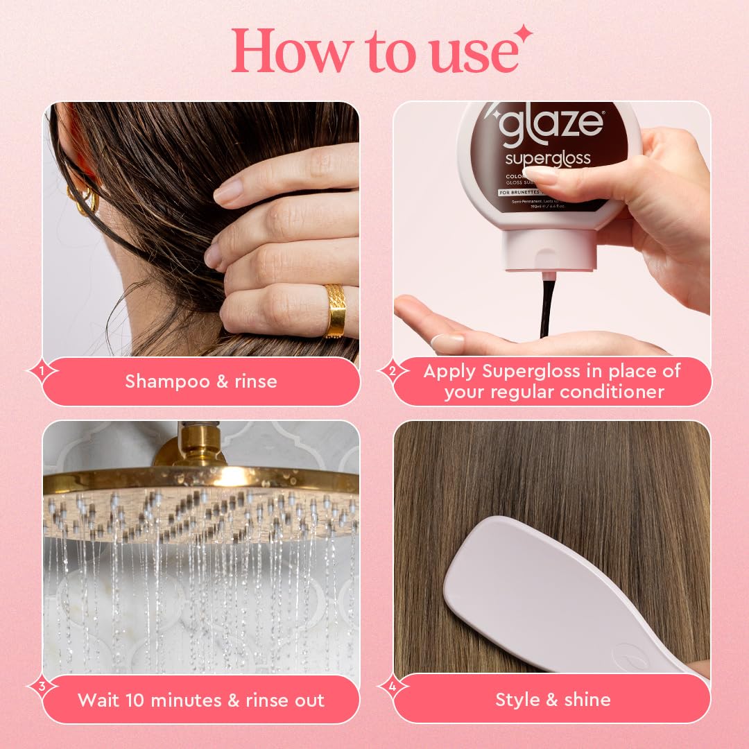 Glaze Supergloss Color Conditioning Gloss – Hydrating Semi-Permanent Color Hair Gloss & Shine Boost – For Natural Dark Brown Hair – 6.4 Fl Oz - Sleek Espresso