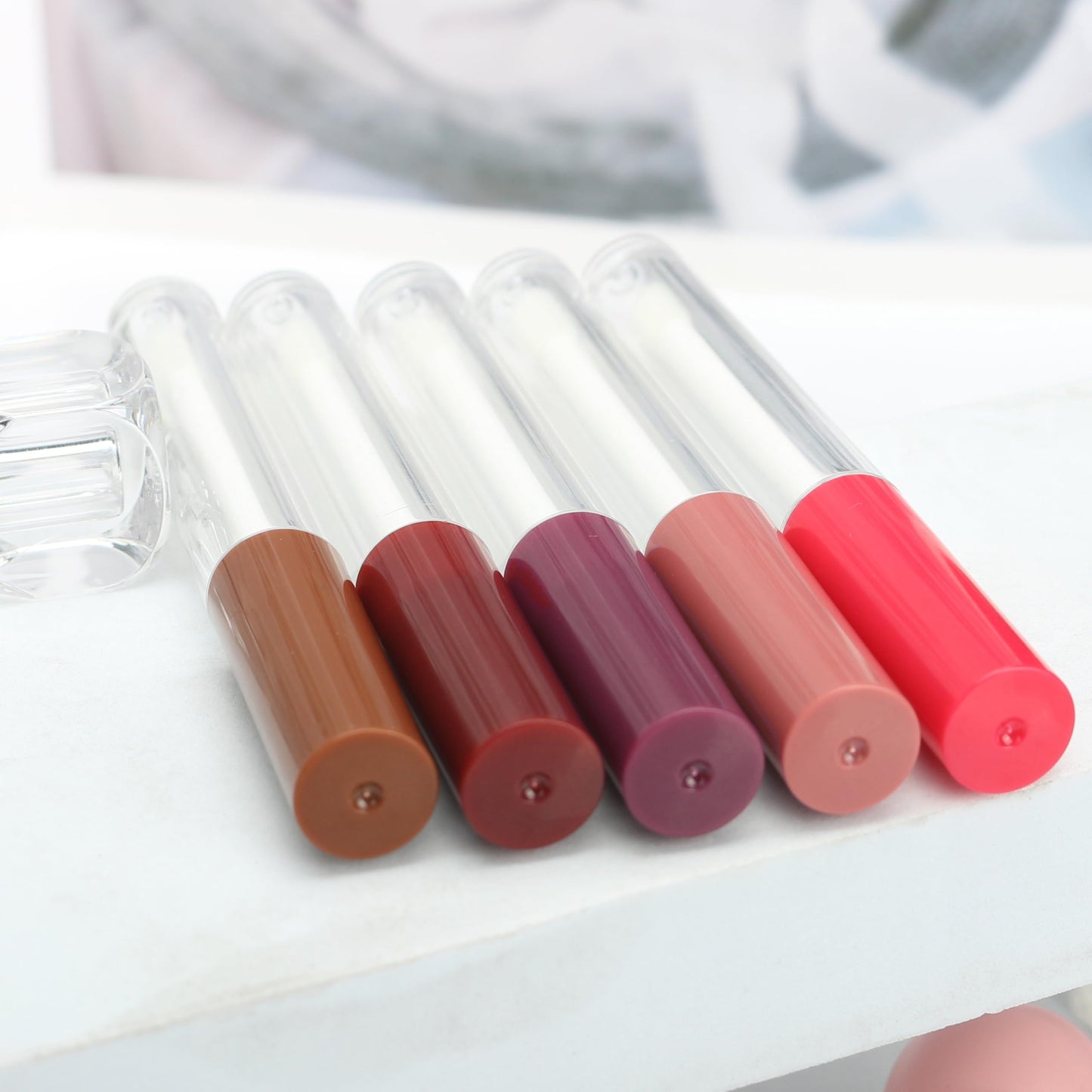 COSIDEA 50pcs Empty Round 1.5ml slim Dark red lip gloss tubes with wand mini small size lipgloss tube containers in bulk