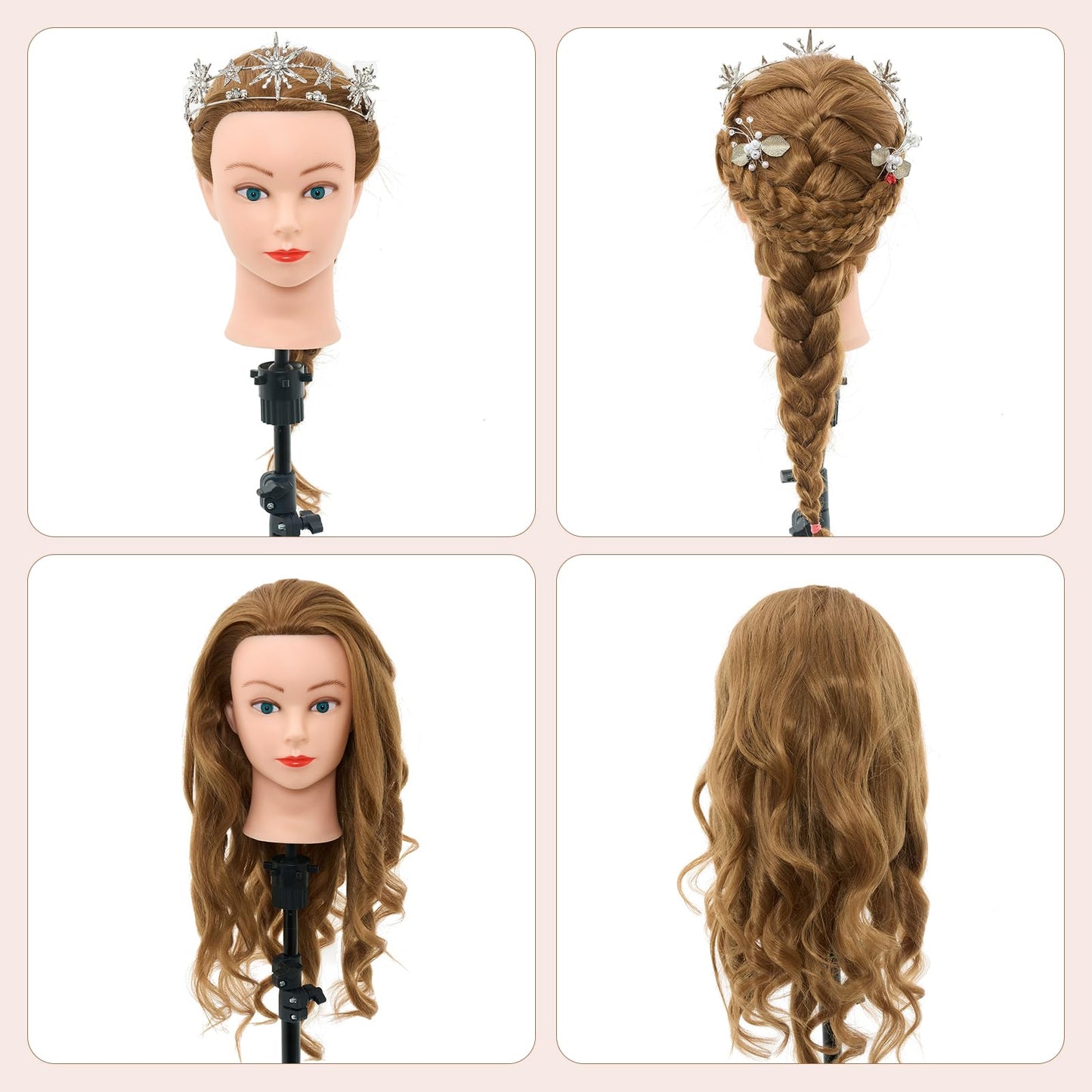 28Inch 80% Real Hair Mannequin Head, Cosmetology Mannequin Head with Hair for Braiding Curling Cuting, Table Clamp Styling Set(Blonde)