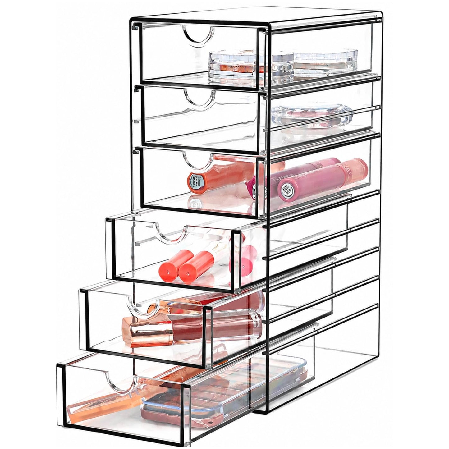 Clear Drawer Organizer, Transparent Plastic Storage Drawers, Hair Accessaries Organizer Case Display Stand, Acrylic Organizers for Organizing Eyeglass, Hair Ties, Accessories (Large - 6-Drawer)