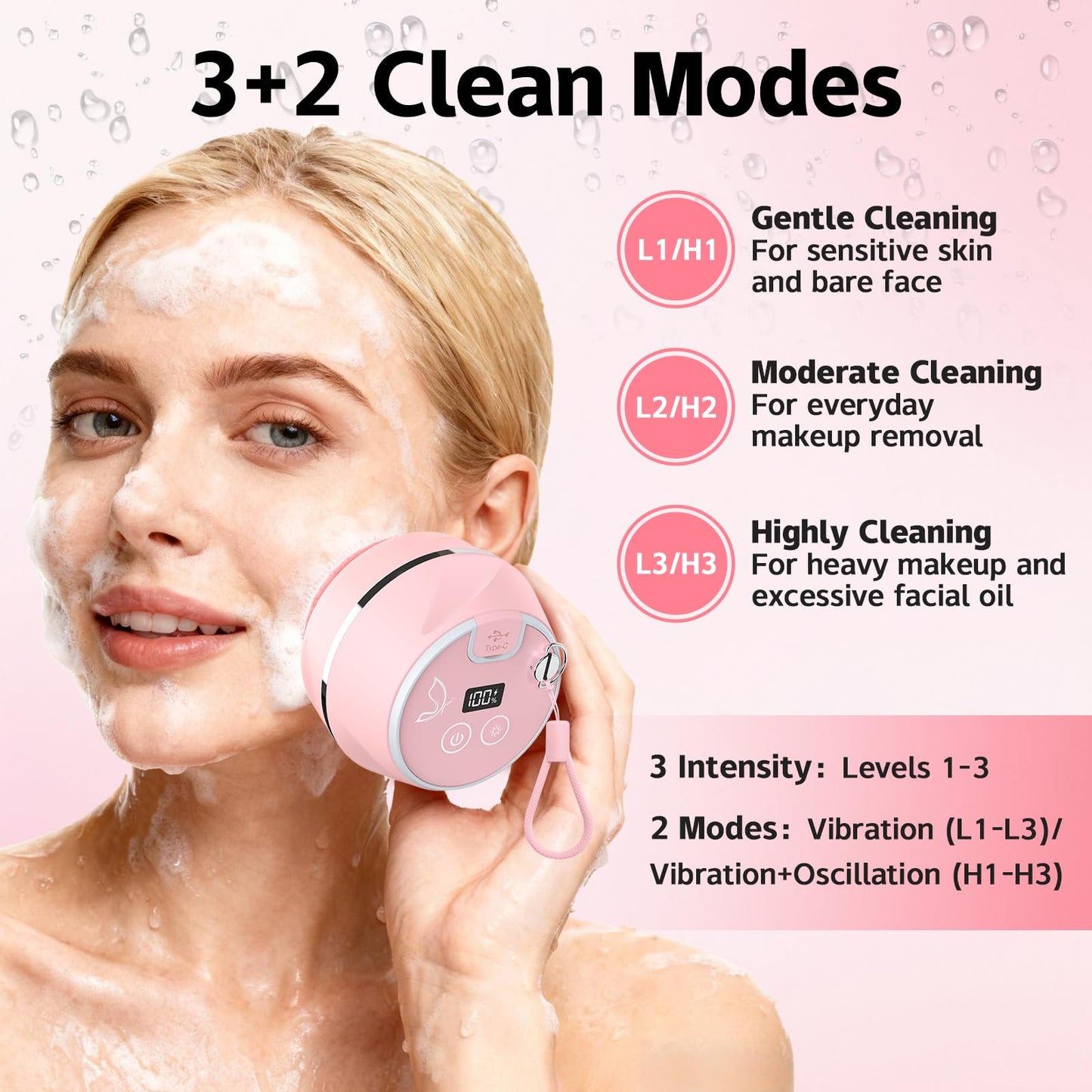 Peledic Face Cleansing Brush, Waterproof Silicone Facial Cleansing Brush, 6 Modes, 3 Light Effect, Rechargeable Electric Exfoliator Deep-Clean Scrubber for Women and Men