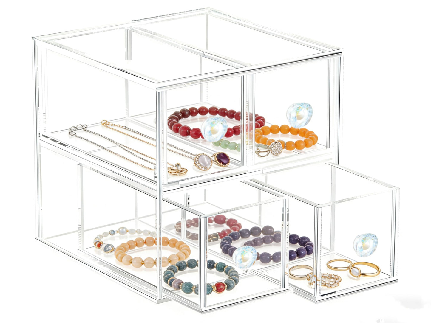 HESIN Clear Acrylic Makeup Organizer with 4 Drawer Trays, Cosmetic Storage for Bedroom, Bathroom, Countertop, Dresser (Medium, 4)