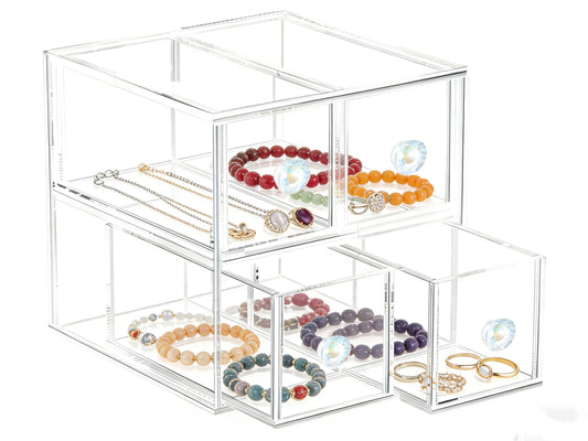 HESIN Clear Acrylic Makeup Organizer with 4 Drawer Trays, Cosmetic Storage for Bedroom, Bathroom, Countertop, Dresser (Medium, 4)