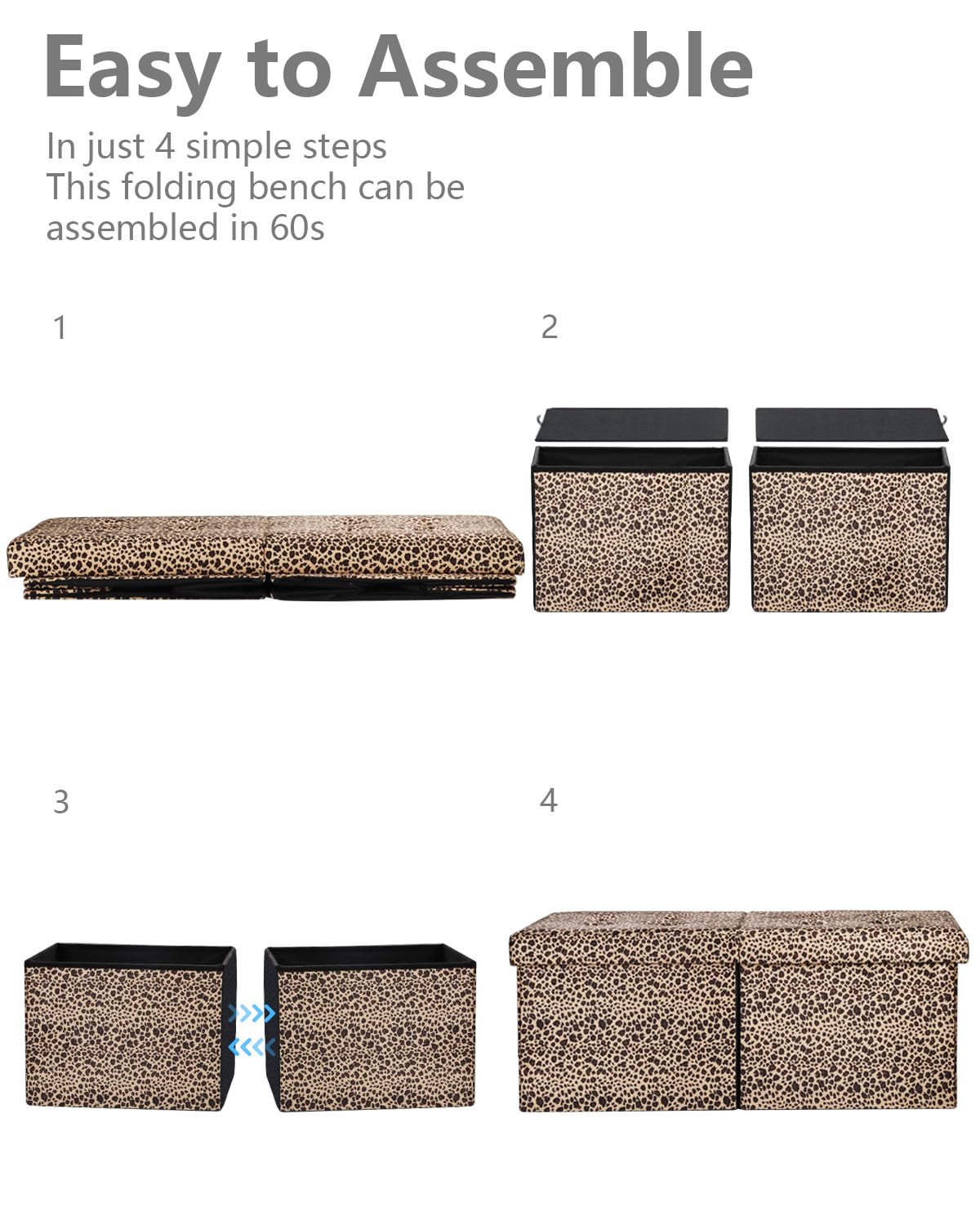 AmasSmile Footrest Ottoman Bench with Storage,34Inch Leopard Print Velvet Footstool, Coffee Table, Padded Seat, Storage Chest,Blanket Store with Flipping Lid for Livingroom and Bedroom