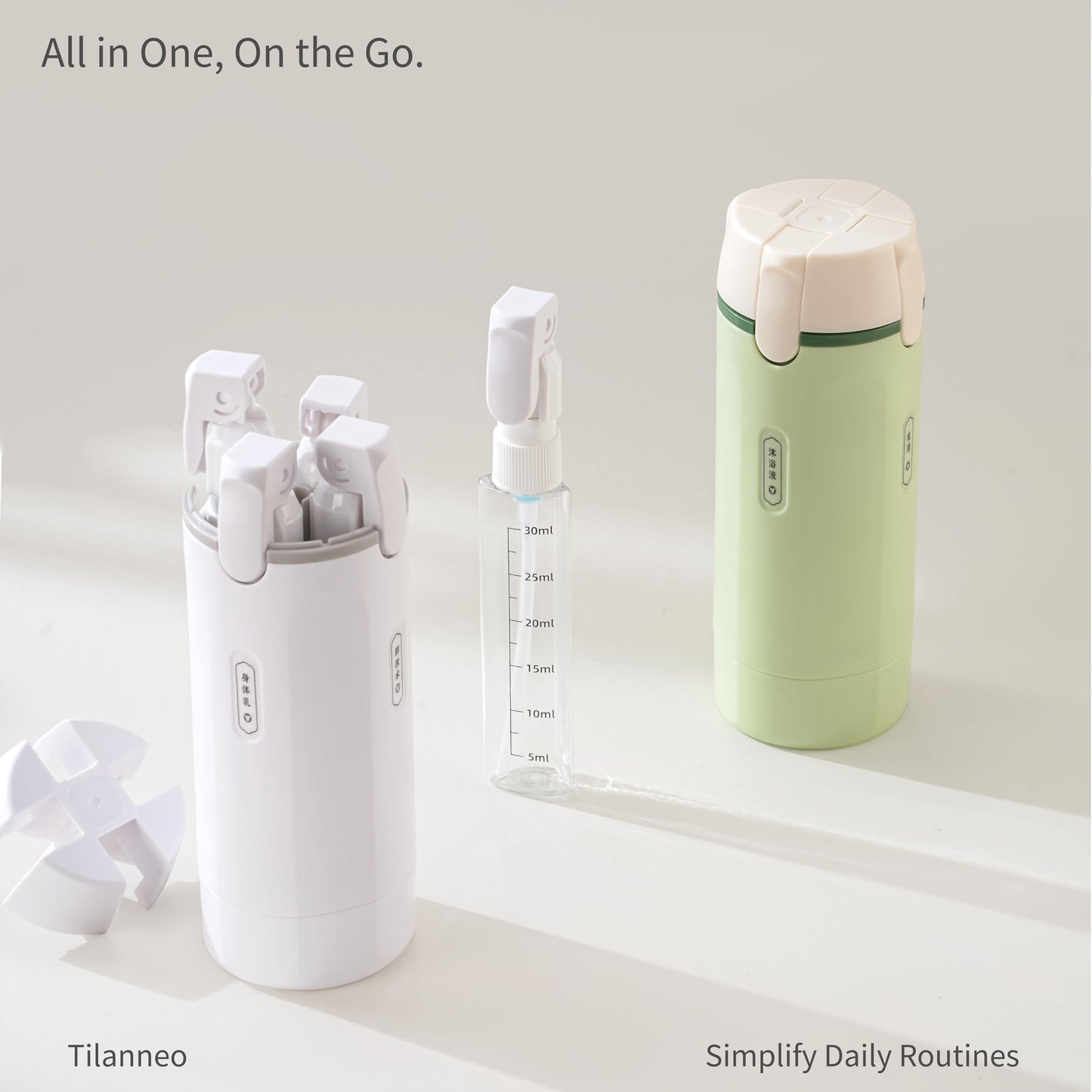4-in-1 Travel Bottles for Toiletries, Portable Leakproof Pump Dispenser with Foldable Locking Pump, TSA Compliant Refillable Travel Containers for Shampoo, Conditioner, Lotion & Skincare(Key Lime)