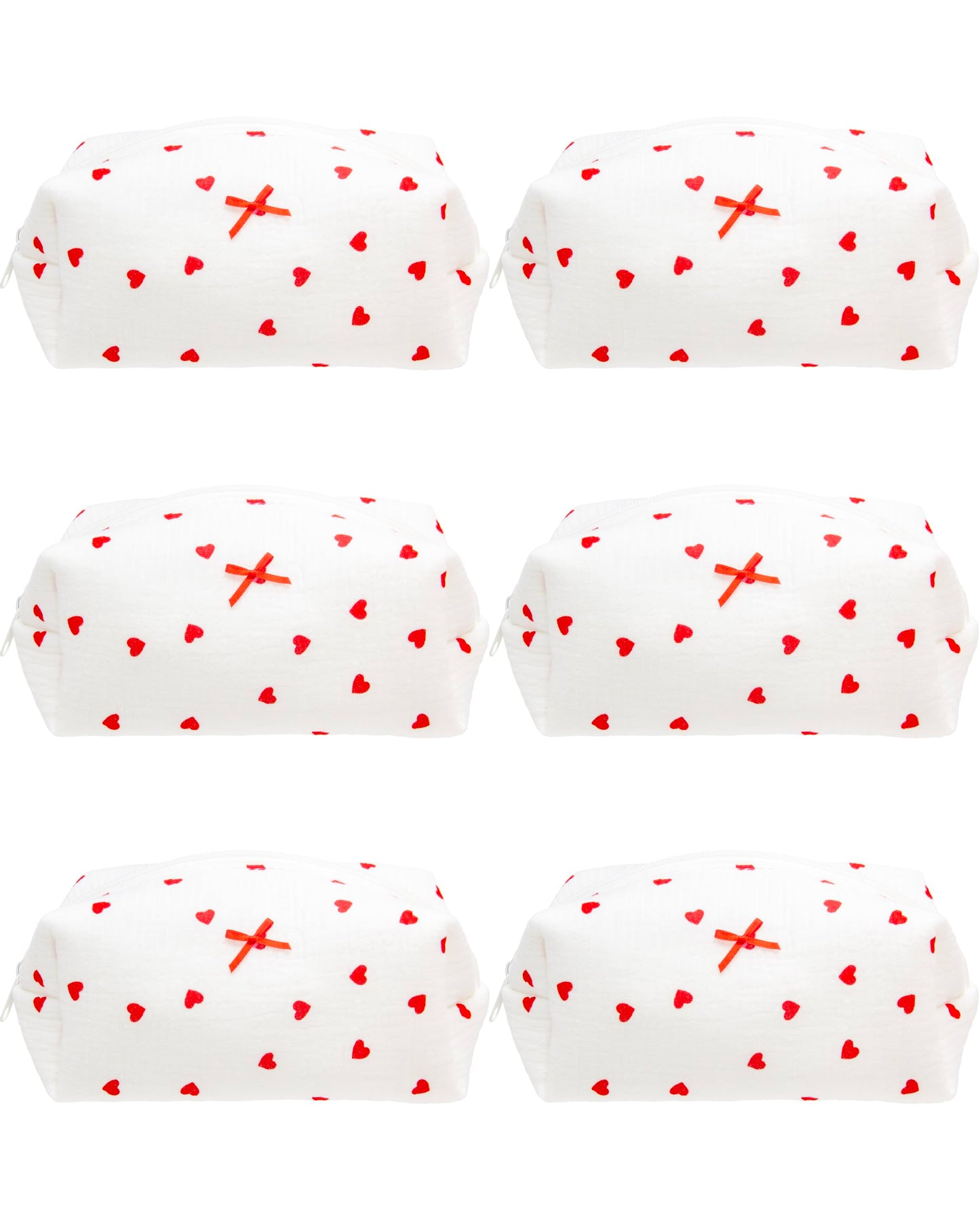PAZIMIIK 6PCS Cozy Makeup Bag Small Aesthetic Travel Zipper Cosmetic Pouch for Women Make Up Beauty Accessories Brushes,Heart Red