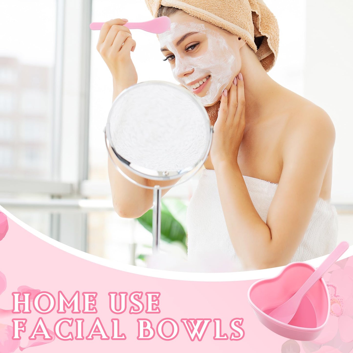 Teenyyou 10 Sets Facial Bowls for Esthetician, Pink Facial Mask Mixing Bowls Set with Spatula, Heart Shape Facemask DIY Skin Care Mixing Tool Kit Esthetician for Lady Women Home Beauty Salon Hair Dye