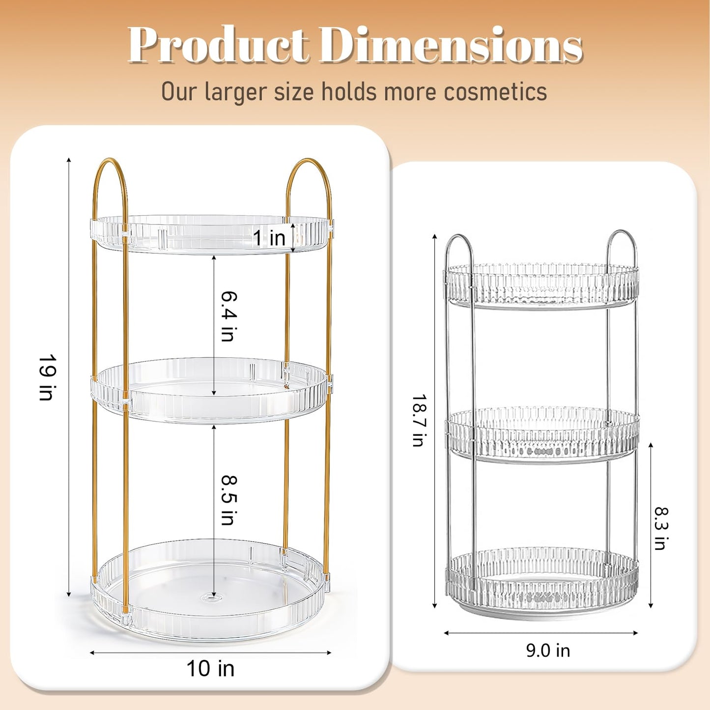 Anyoifax 360° Rotating Makeup Organizer 3 Tier Large Capacity Perfume Skincare Tray for Dresser Spinning Bathroom Counter Organizer for Vanity Lazy Susan Turntable Storage for Kitchen, Clear