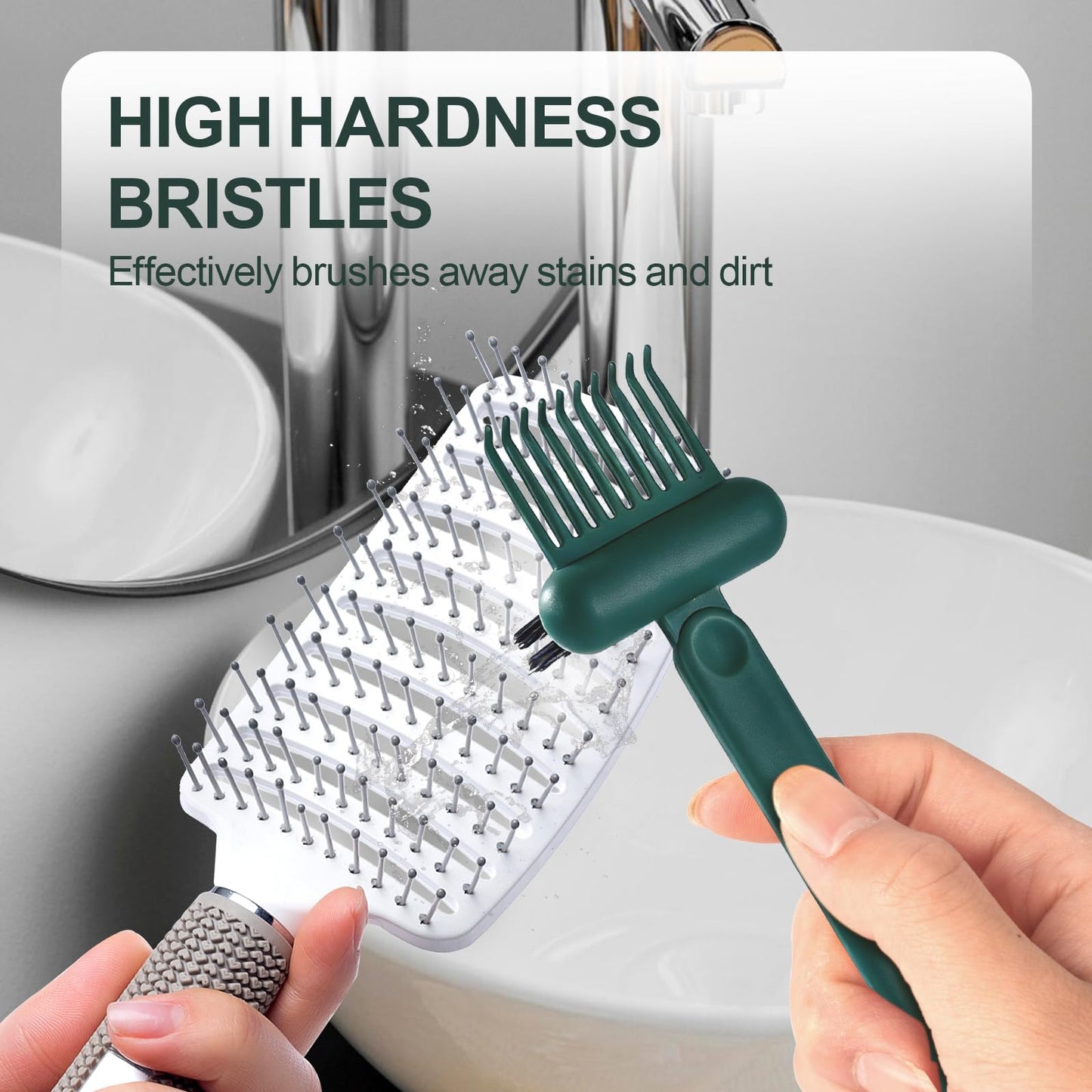Jurrissa 2 Pack Hair Brush Cleaning Tool, 2-in-1 Cleaner Tool, Portable Cleaning Tool Set for Brush Comb Keyboard, Remover Rake for Removing Hair Dust, Home and Salon Use(Green&Grey)