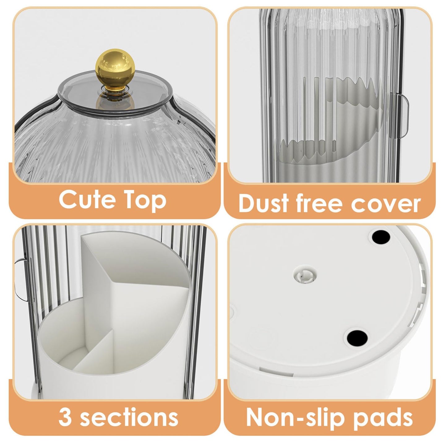YOOLENS Makeup Brush Holder with Lid 360 Rotating Clear Dustproof Make Up Organizers for Vanity Bathroom Countertop, Gray