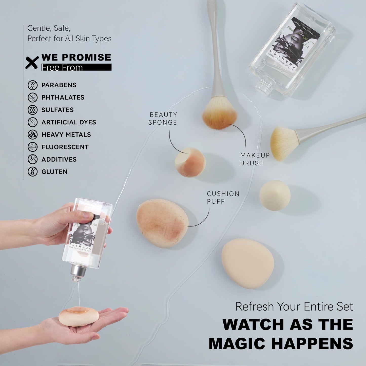 Aprilous Makeup Brush Cleaner with Silicone Mat, Tea Tree Oil, Shampoo for Sponges & Puffs, Deep Cleaning, Antibacterial, Conditions Bristles, Gentle, Vegan & Cruelty-Free, 6.76 fl.oz