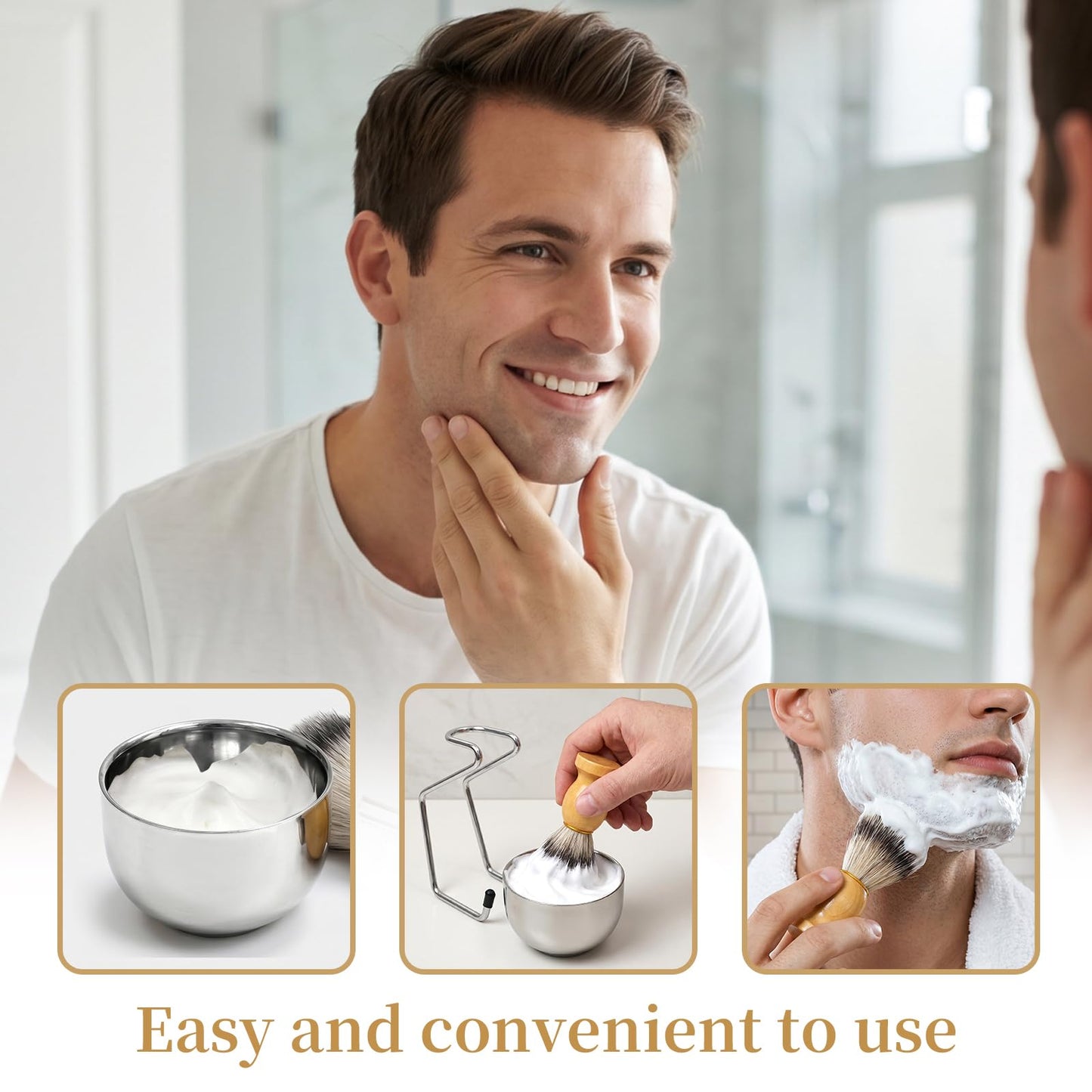 Shave Brush and Bowl, Premium Badger Hair Shaving Brush Set with Stainless Steel Shaving Bowl, Exfoliating Shaving Cream Brush for Men’s Wet Shave