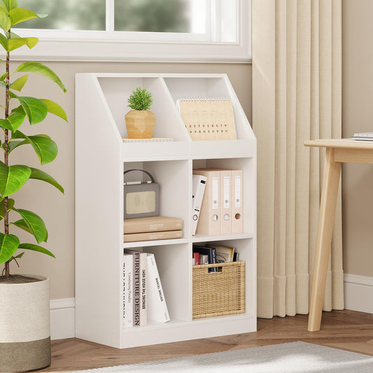 NELYE 6-Cube Wooden Storage Bookcase - 11-Inch Open Shelf Cabinet, Simple Modern Bookshelf Organizer for Home Office, Living Room, White