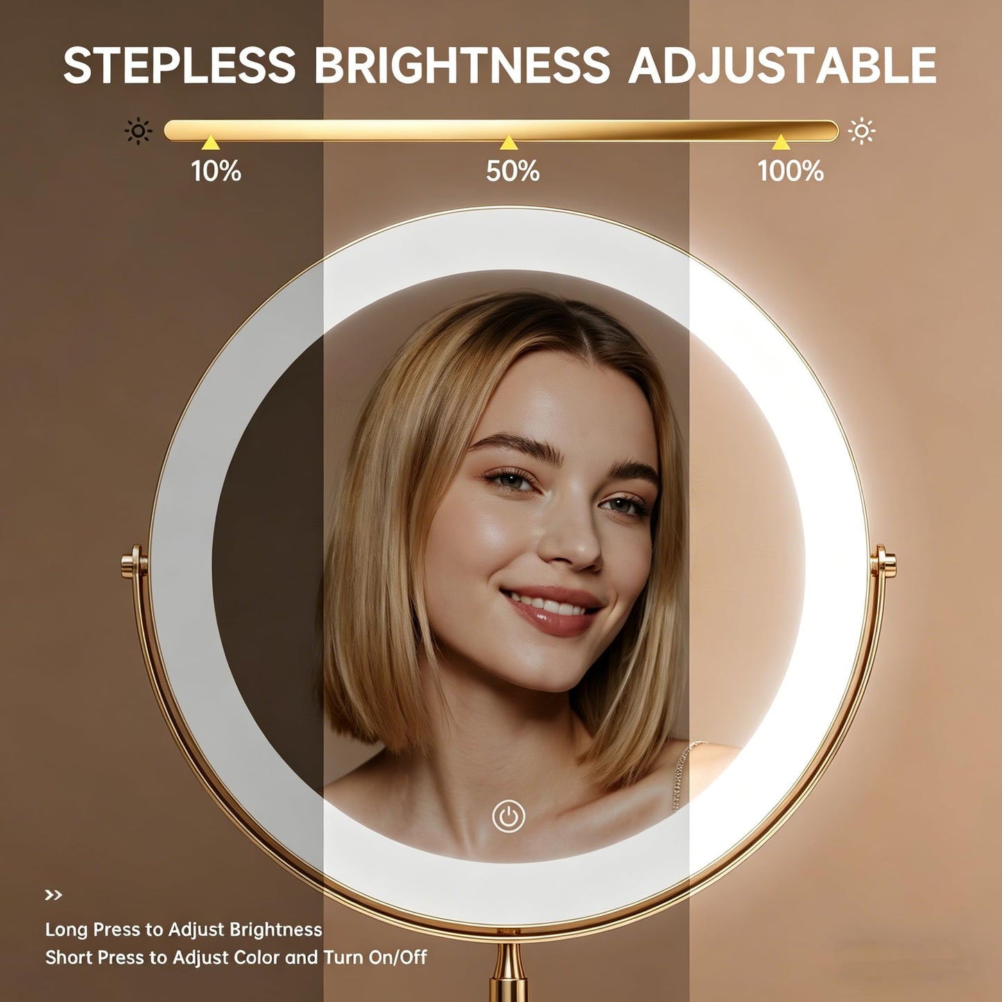DEXHOM 12" Extra Large Lighted Makeup Mirror, 1X/10X, 2-Sided Magnifying Mirror with 96 LEDs, 3 Color Dimmable Lights, 360° Swivel, LED Vanity Mirror, Gold - Great Gift