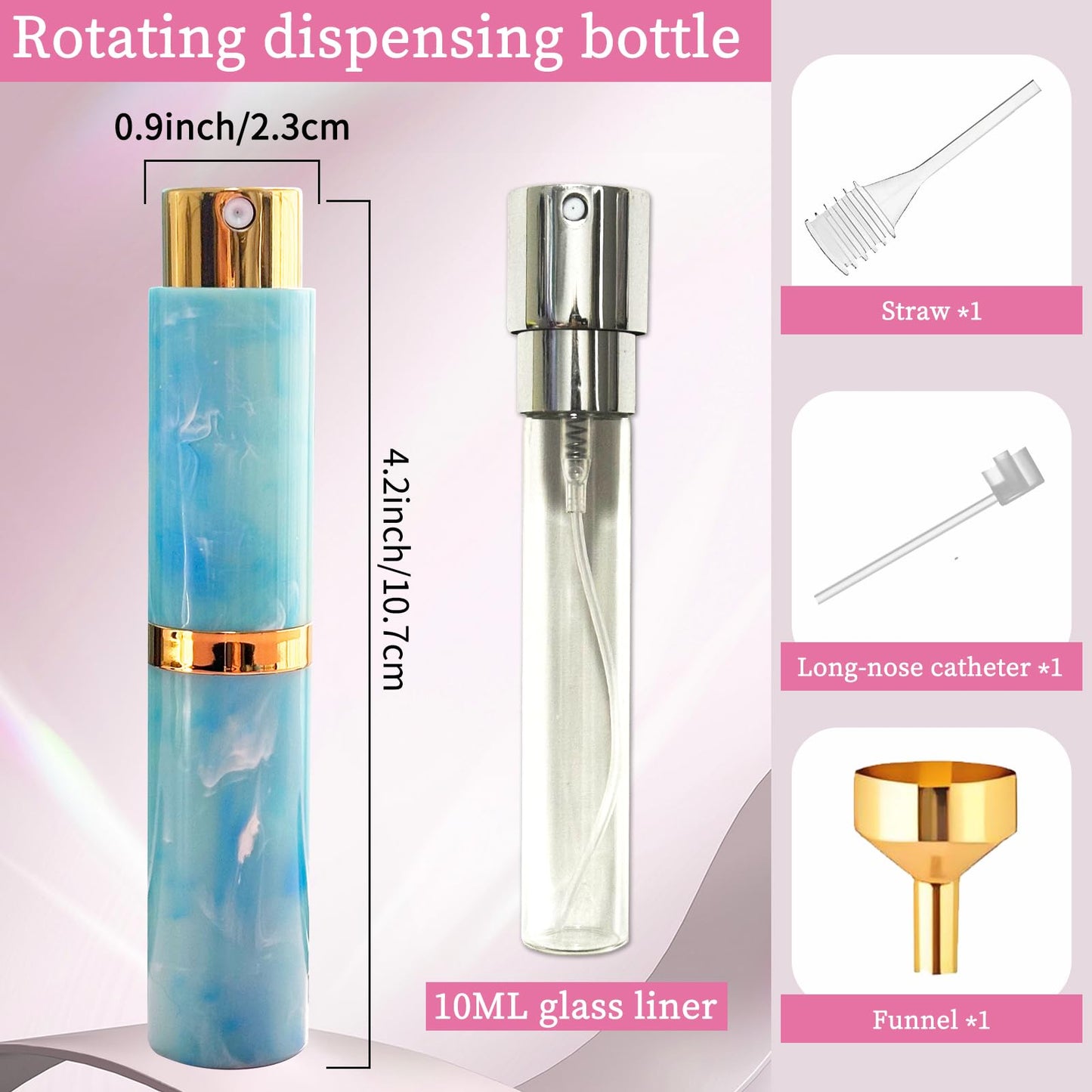 AMBOJ 10ML Atomizer Refillable Perfume Spray Bottle for Travel, Cute Empty Perfume Dispenser, Portable Sprayer Travel Essentials for Men and Women, Luxury blue marble pattern