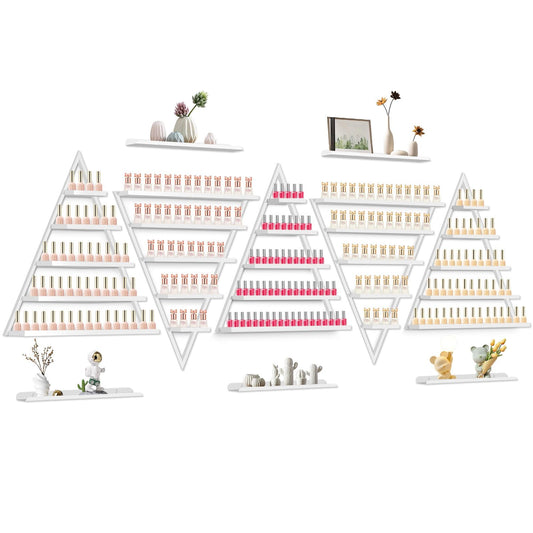 EBANKU 10PCS Nail Polish Racks 5 Tiers Nail Polish Shelf for Wall Triangular Display Rack Cosmetic Display Cases Lipstick Perfume Wall Shelf Essential Oil Organizers for Home Spa Nail Salon(White)