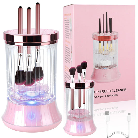 Electric Makeup Brush Cleaner Machine, USB Powered Automatic Spinning Makeup Brush Cleaner with 2 Cleaning Modes, Portable Brush Cleaner for Deep Cleaning Cosmetic Brushes, Pink