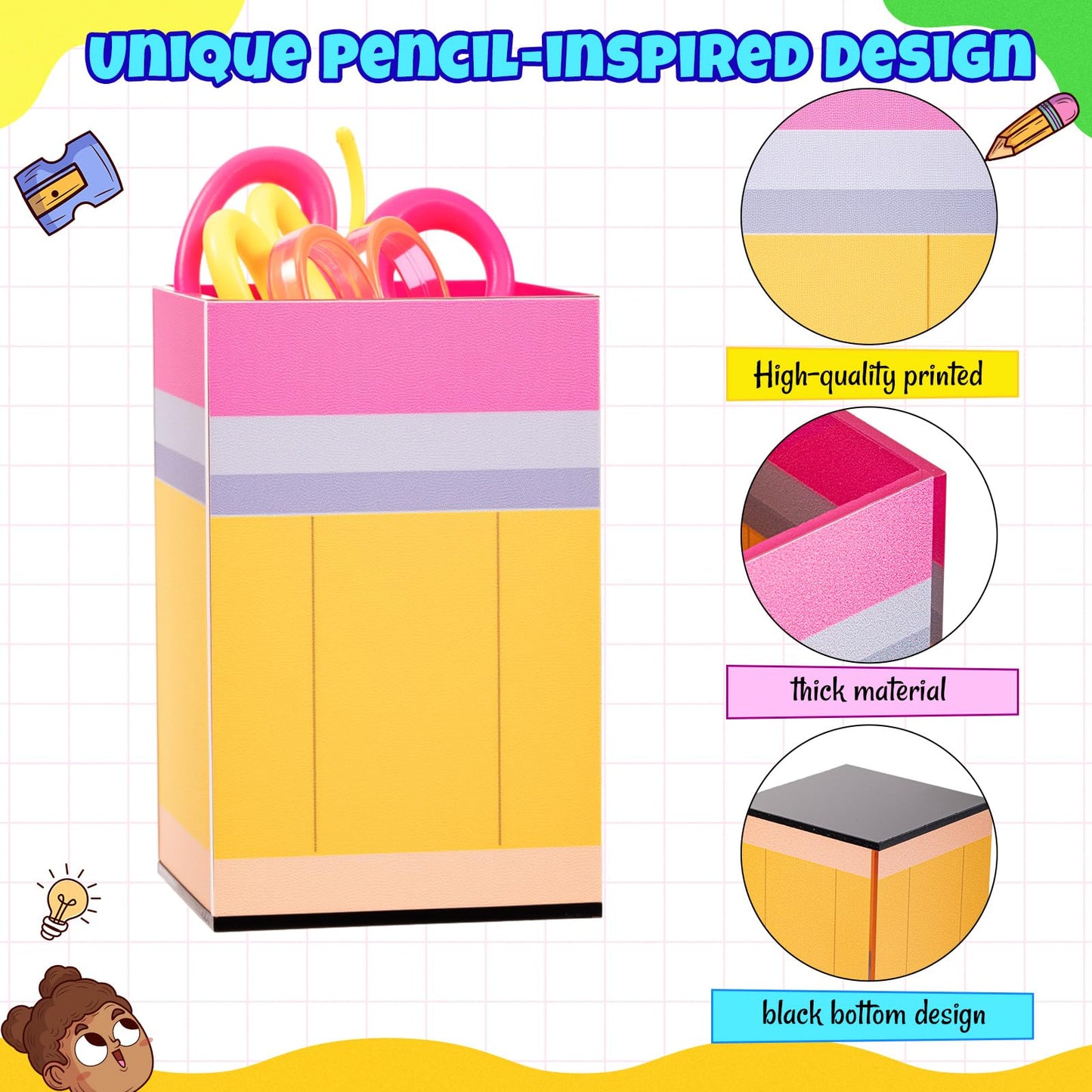 Weysat 1 Pcs Acrylic Pencil Shaped Pen Holder Cup for Desk Acrylic Desk Accessories Stationery Make up Brush Storage Organizer Back to School Gift for Teacher Classroom School Office Storage