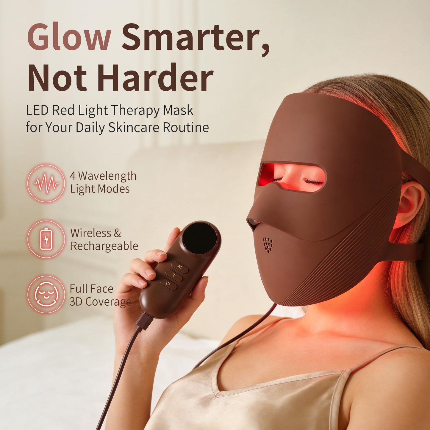 JZANWKT LED Red Light Therapy Mask for Face, 4 Wavelength Facial Light Therapy Mask with 850nm Near Infrared, Wireless 3D Fit Face Mask, Rechargeable Skin Care Device for Women