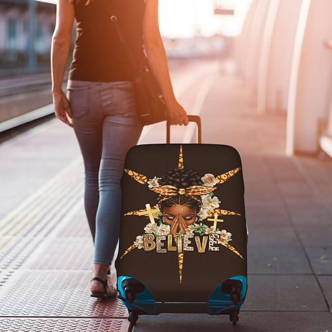 Travel Suitcase Protector African American Girl Elastic Protective Washable Luggage Cover With Concealed Zipper Suitable For 18-32 Inch(S (for 18-21 inch luggage))