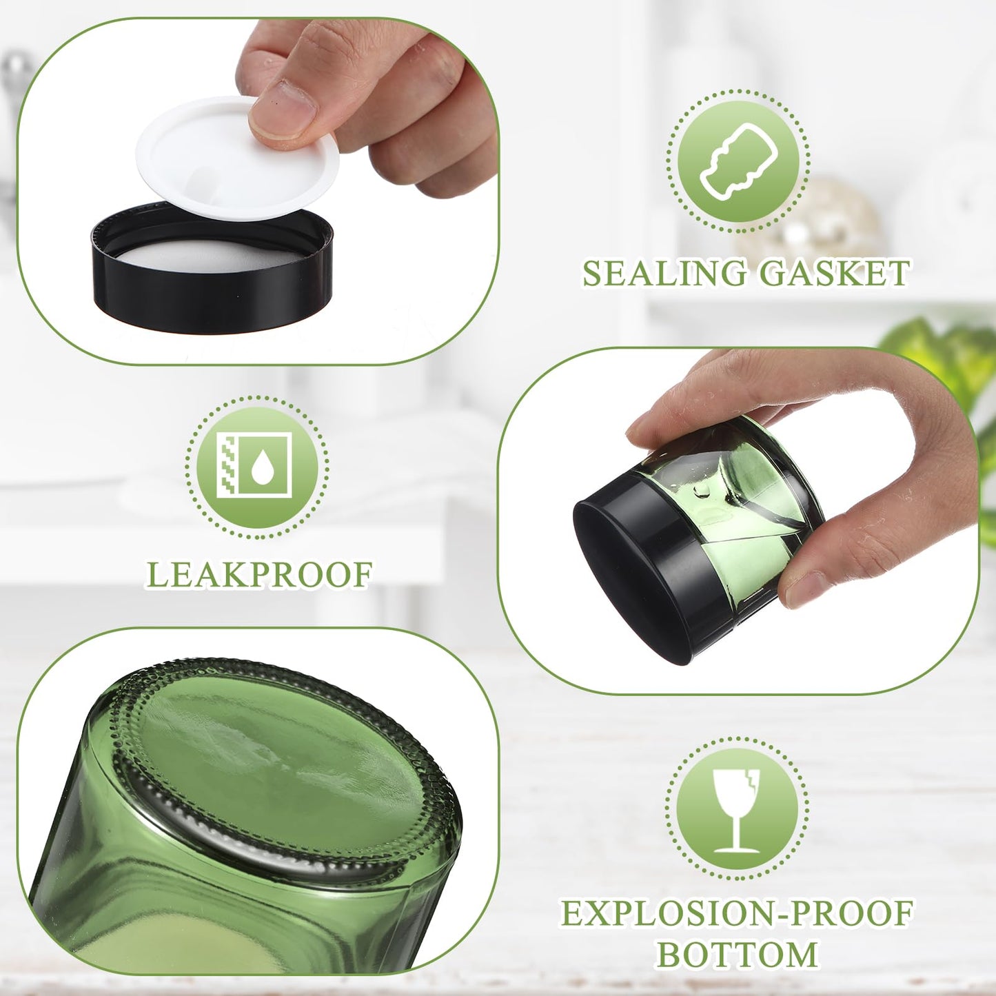 Domensi 48 Pcs 2 oz Glass Jars with Lids Travel Size Round Leakproof Empty Cosmetic Jars with Inner Liners Lid for Storing Makeup Lotions Face Cream Ointments DIY Making (Olive Green)
