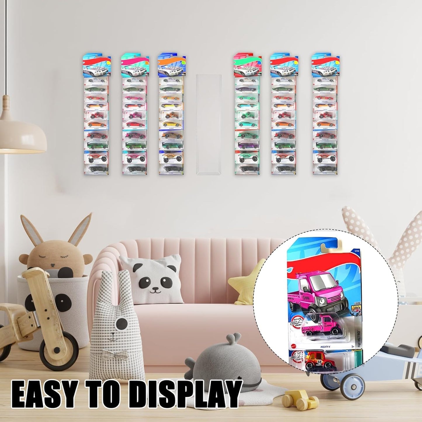40 Pcs Clear Display Case for Packaged Model Cars,Model Car Display Cases Wall Mount-Holds up to 120 Cars,Toy Car Storage Organizer Compatible with Hot Wheels,Clear Model Car Display Case,16.7 x 4.4in