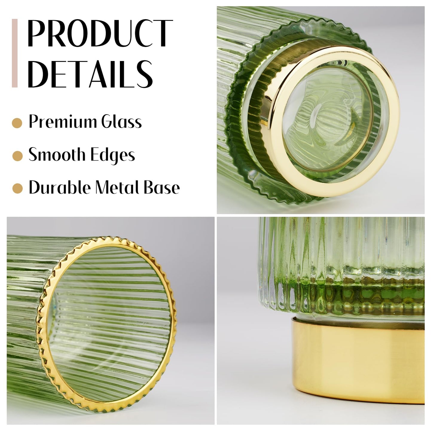 FullMeet Makeup Brush holder Organizer, Crystal Glass Toothbrush Holders, Striped Make Up Brush Holder for Vanity, Pen Holder for Desk, Vase -Green (S+L)